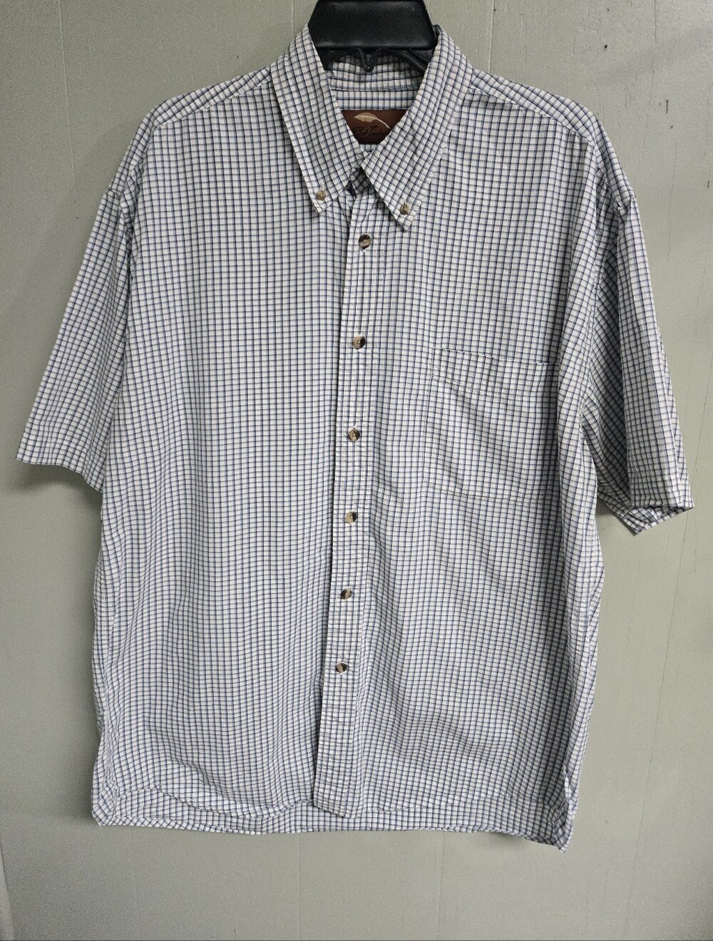 Bob Timberlake Shirt Mens L Blue Check Cotton Button-Up Short Sleeve Pockets
